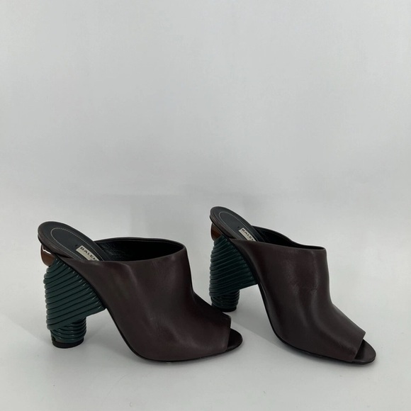 Balenciaga Leather Coiled Wrap Heel Mules Marron Cachou Brown Green Modern - Picture 7 of 10